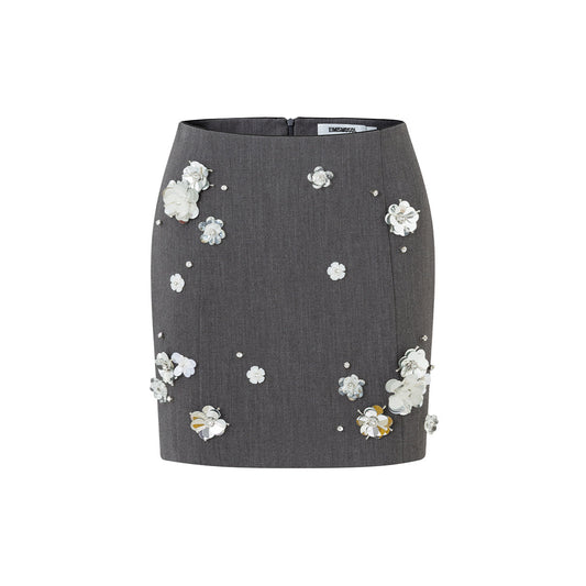 Eimismosol Gray Heavy Industry Pearl Floral Skirt