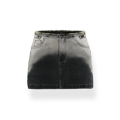 NotaWear Raw Waistline Gradient Denim Mini Skirt Black