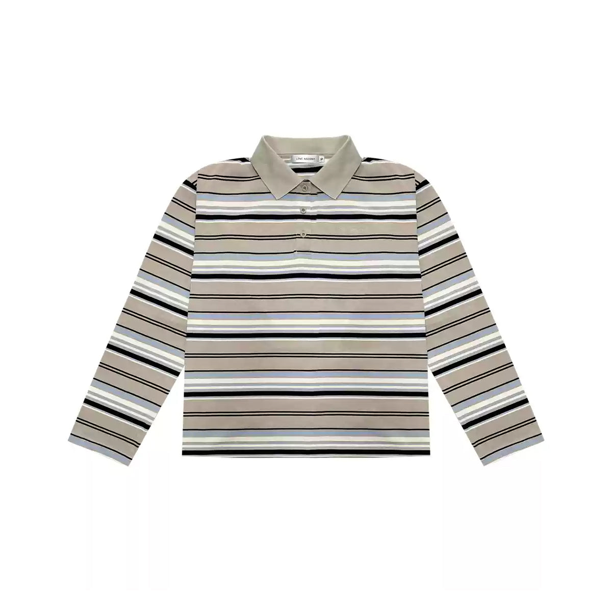 AsGony Striped Lapel Casual L/S T-Shirt Blue