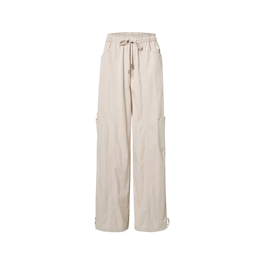 Liilou Drawstring Lace-Up Wide-Leg Cargo Pants Apricot