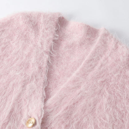 Three Quarters Alpaca Oversized Cardigan Pink