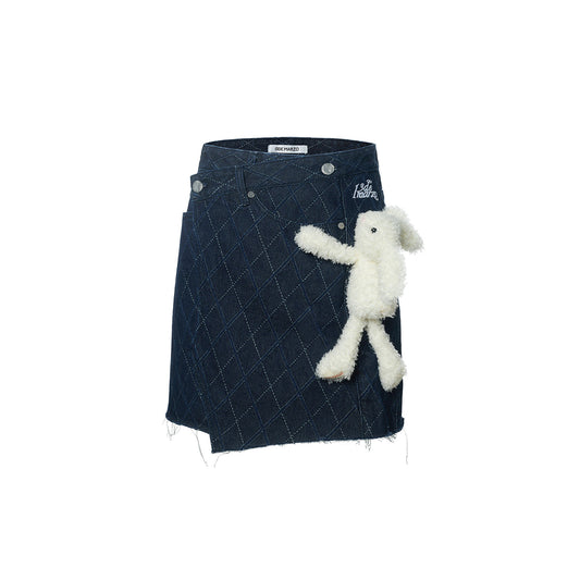 13De Marzo Bear Diamond Check Denim Skirt Black