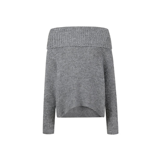 Three Quarters Woolen Off-Shoulder Sweater Grey