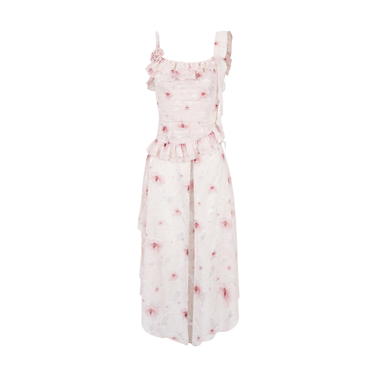 Via Pitti Detachable Two-Piece Floral Midi Dress Pink