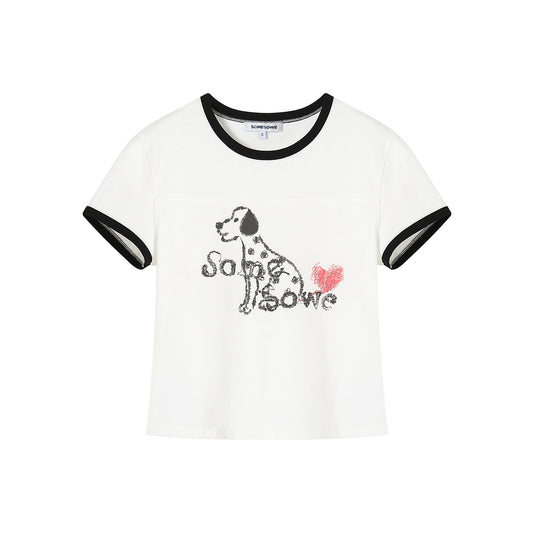 SomeSowe Color Blocked Spotted Puppy Printed T-Shirt