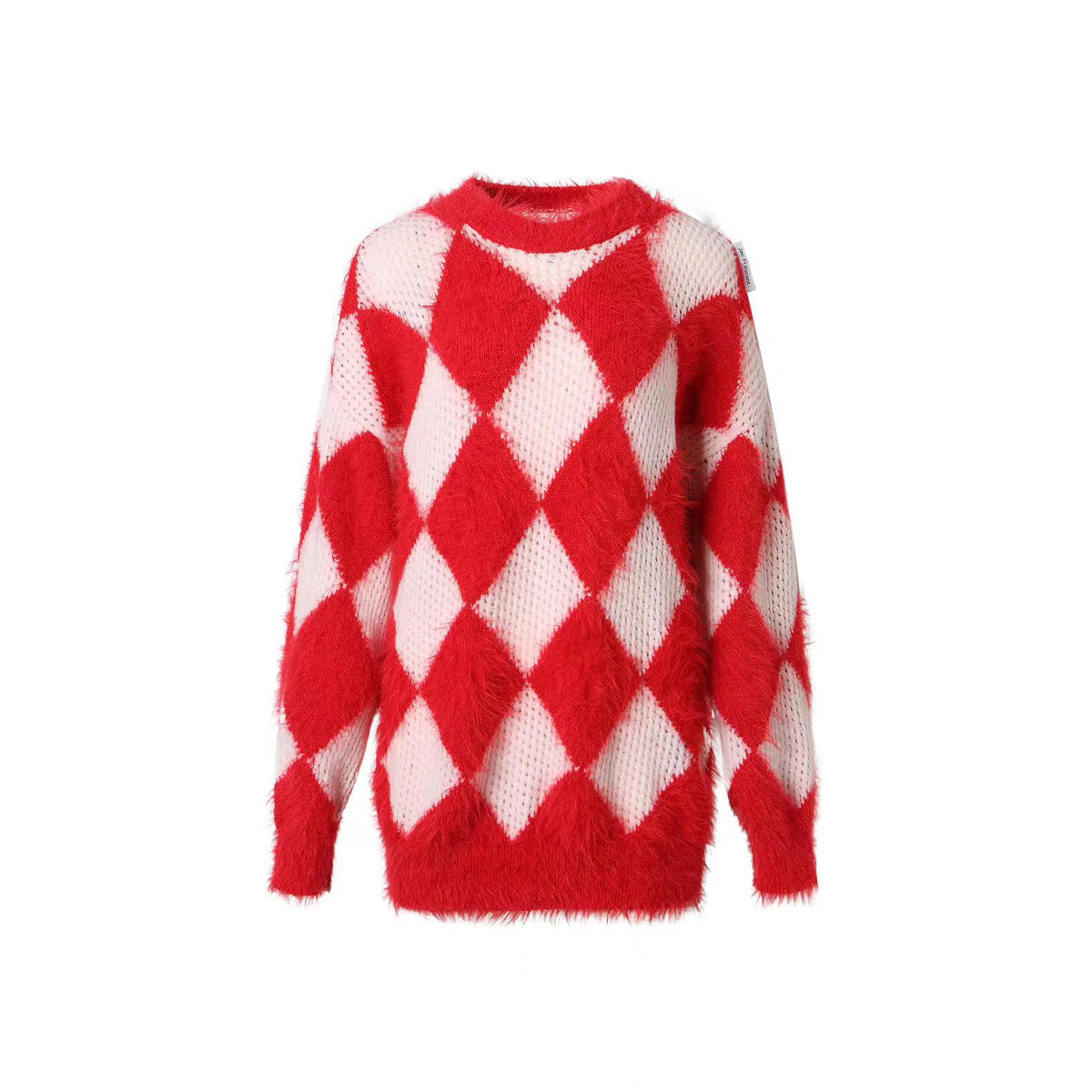 Jac Fleurant Color Blocked Checkered Knit Sweater Red