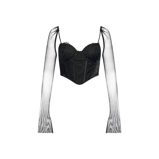 Sheer Luck Lace Patchwork Sling Top Black