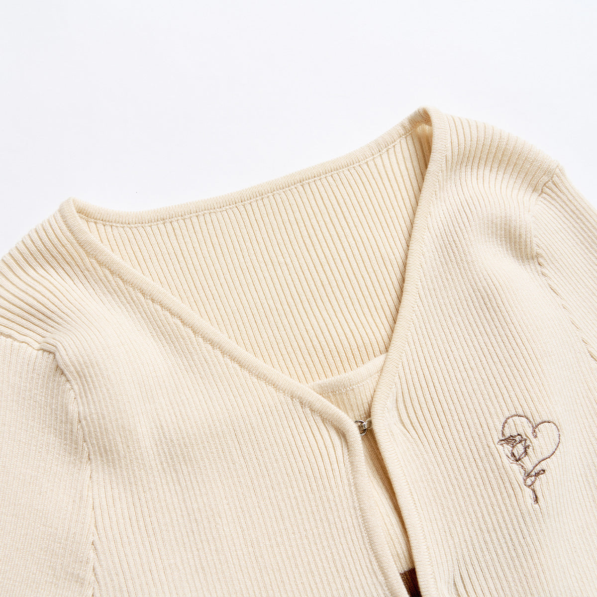 Via Pitti Striped Vest & Logo Embroidery Cardigan Set Beige