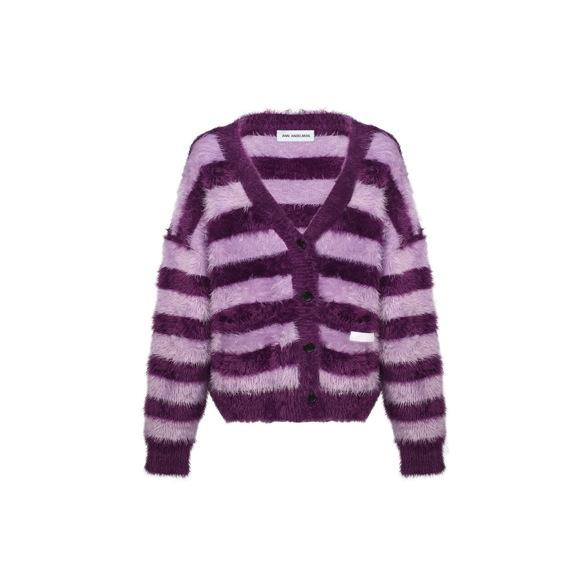 Ann Andelman Color Blocked Striped Woolen Cardigan Purple