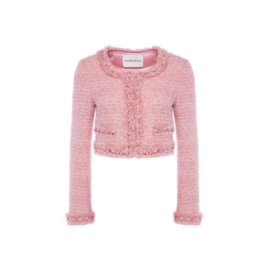 Rocha Roma Beaded Tweed Short Jacket Pink