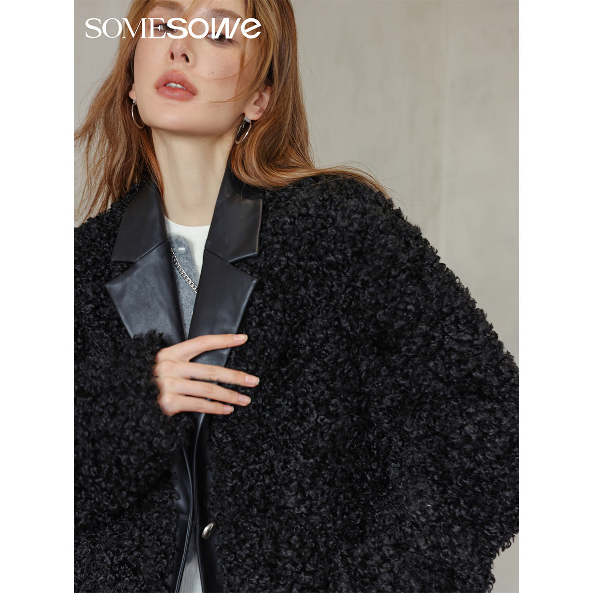 SomeSowe Leather Integrated Furry Jacket Black