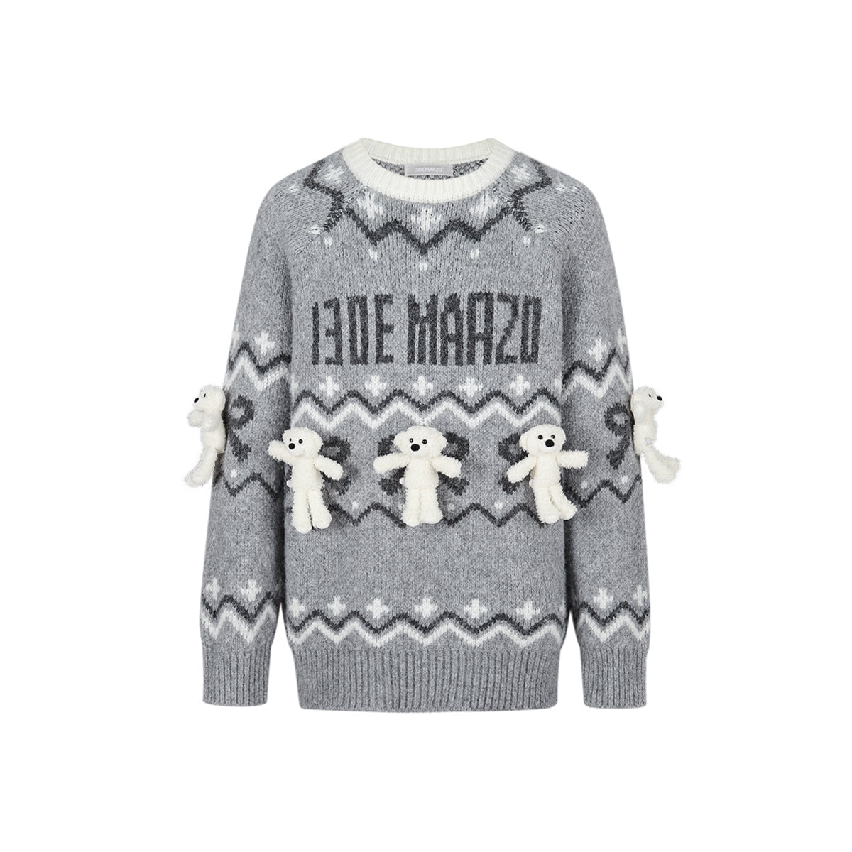 13De Marzo Fair Isle Jacquard Raglan Knit Sweater Gray