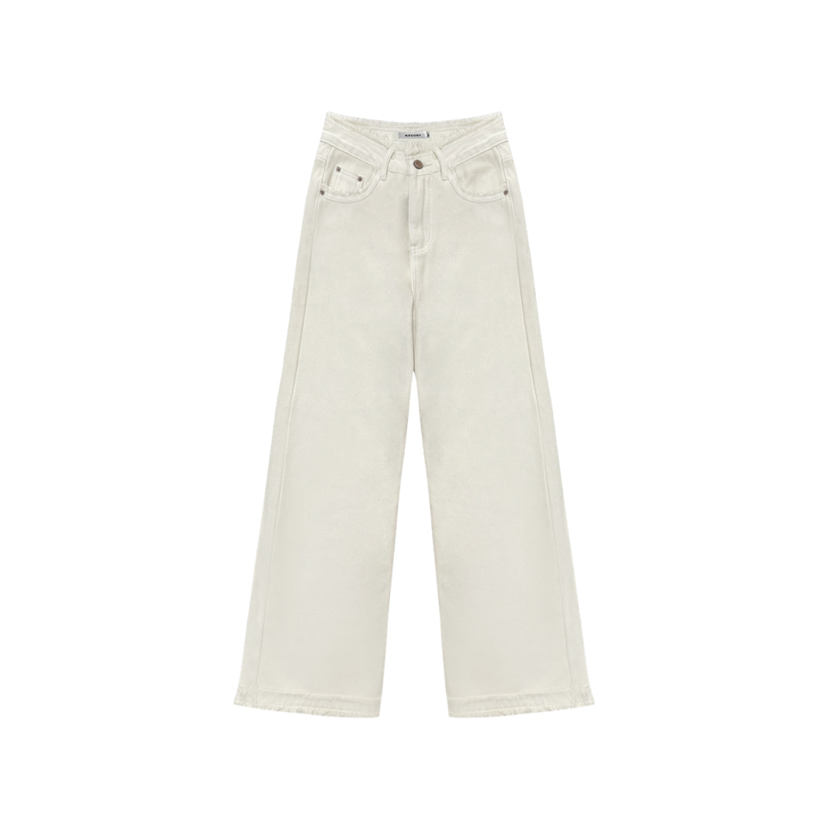 AsGony Casual Brushed Oversized Denim Pants White