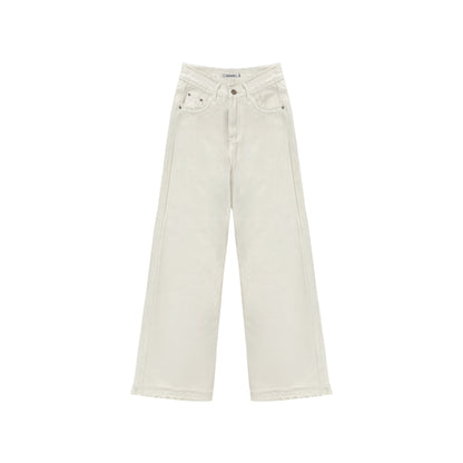 AsGony Casual Brushed Oversized Denim Pants White