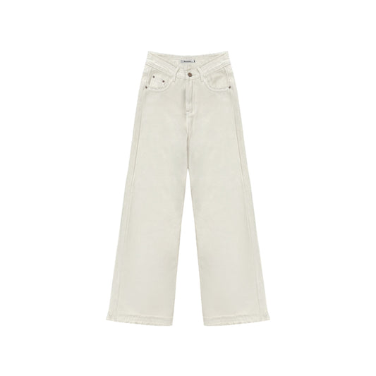 AsGony Casual Brushed Oversized Denim Pants White