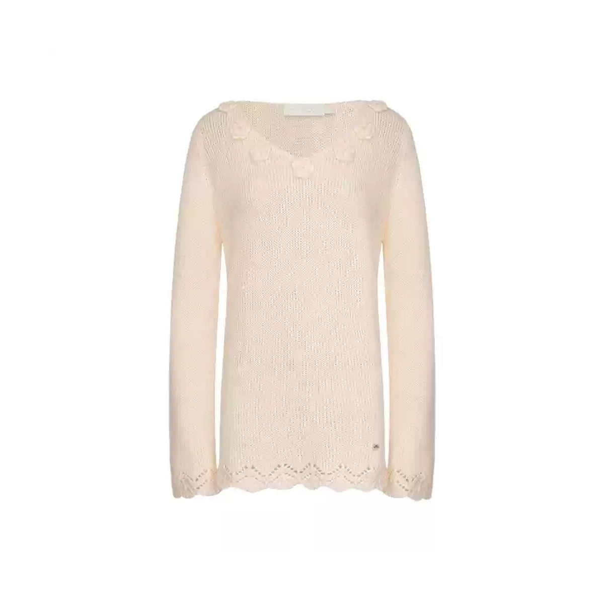 Kroche Hand Crochet Hollow Out V-Neck Knit Top Beige