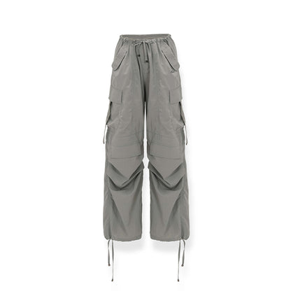 NAWS Drawstring Pocket Straight-Leg Cargo Pants Gray