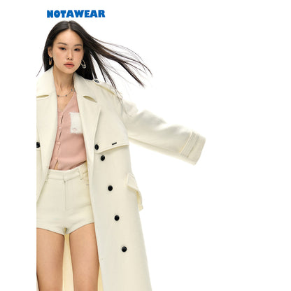 NotAwear Double-Breasted Woolen Long Coat White