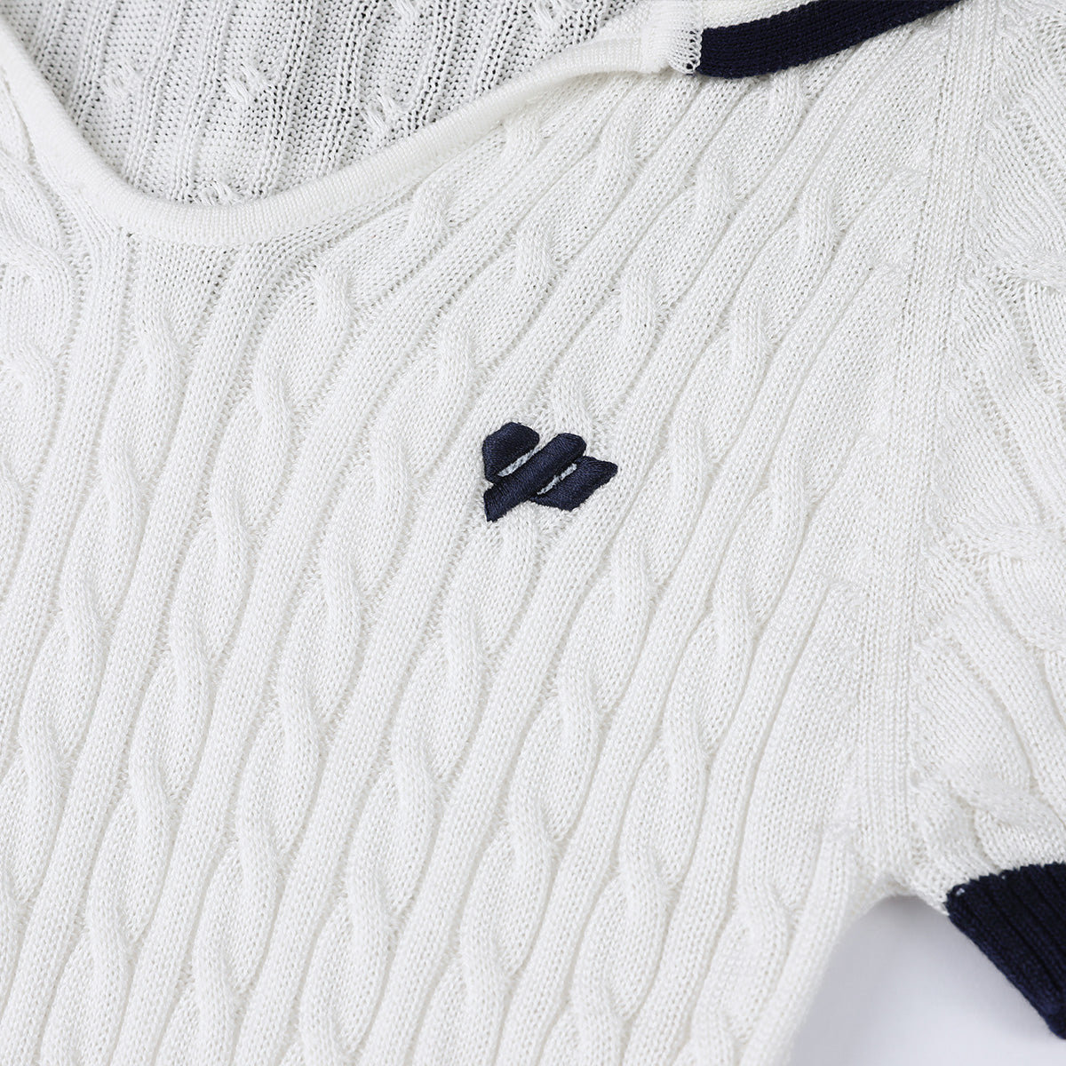 Via Pitti Embroidery Logo Sailor Collar Knit Crop Top White