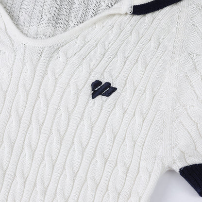 Via Pitti Embroidery Logo Sailor Collar Knit Crop Top White