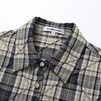 SomeSowe Patched Lace Textured Plaid Shirt