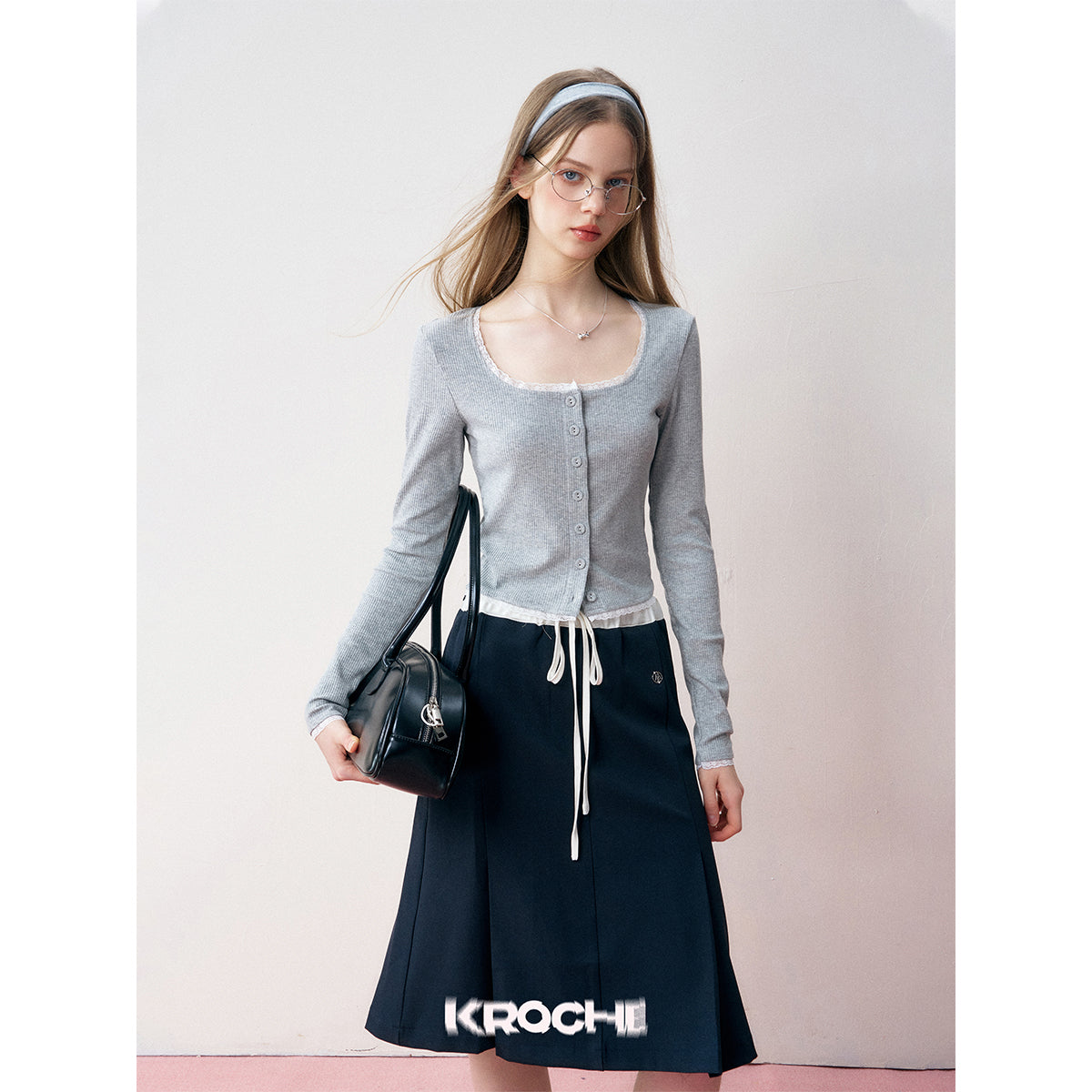 Kroche Color Blocked High Waist A-Line Skirt