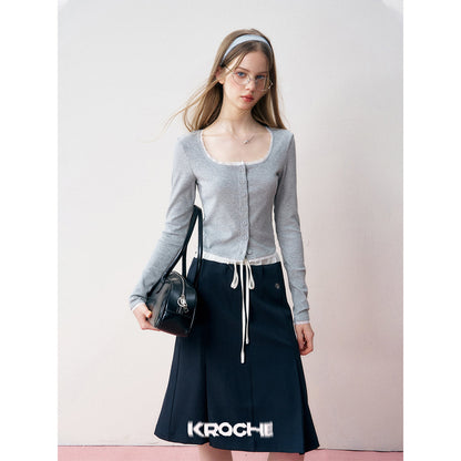 Kroche Color Blocked High Waist A-Line Skirt