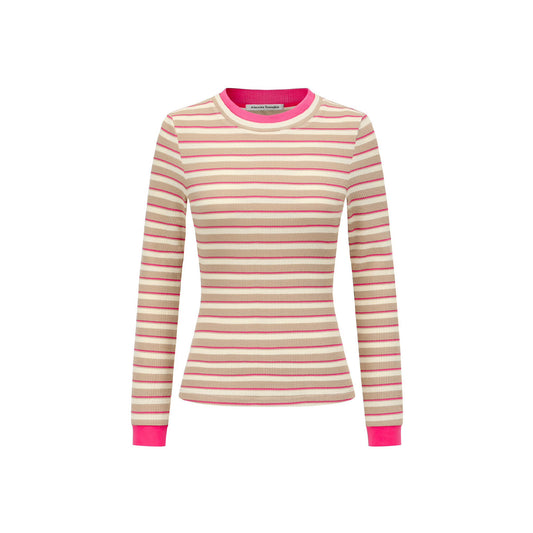 Alexia Sandra Striped Round Neck L/S Knit Top Beige/Pink