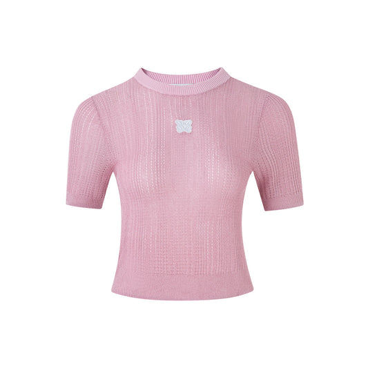 Eimismosol Lightweight Sparkly Silk Knit Tops Light Pink