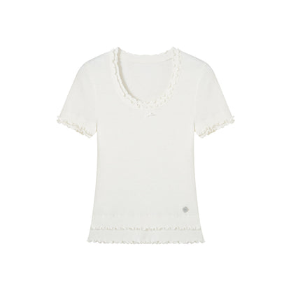 SomeSowe Double Lace Knit Slim Fit Top White