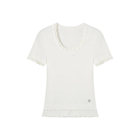 SomeSowe Double Lace Knit Slim Fit Top White