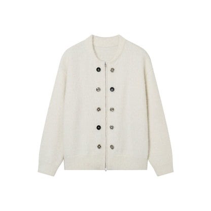 SomeSowe Double Breasted Zipper Cardigan White