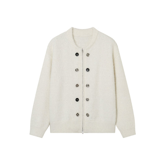 SomeSowe Double Breasted Zipper Cardigan White