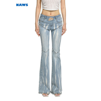 NAWS Gradient Cutting Out Metal Logo Flare Jeans