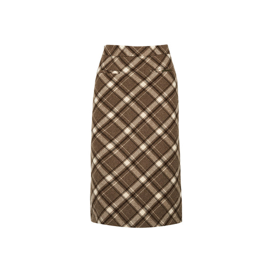 Kroche Vintage Checked Long Woolen A-Line Skirt