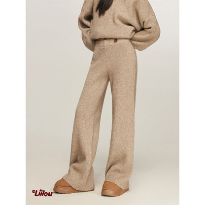 Liilou Vintage Cozy Knit Pants Oat