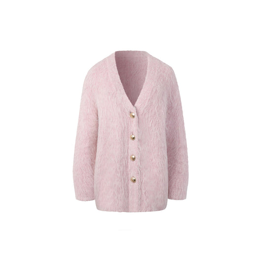 Three Quarters Alpaca Oversized Cardigan Pink