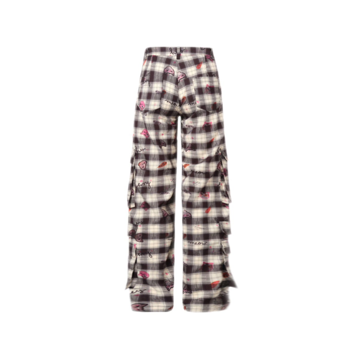 MeliMosa Kitty Printed Plaid Pocket Pants