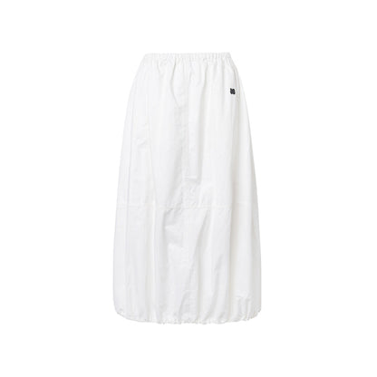 Liilou Elastic Waist Bud Drawstring Long Skirt White