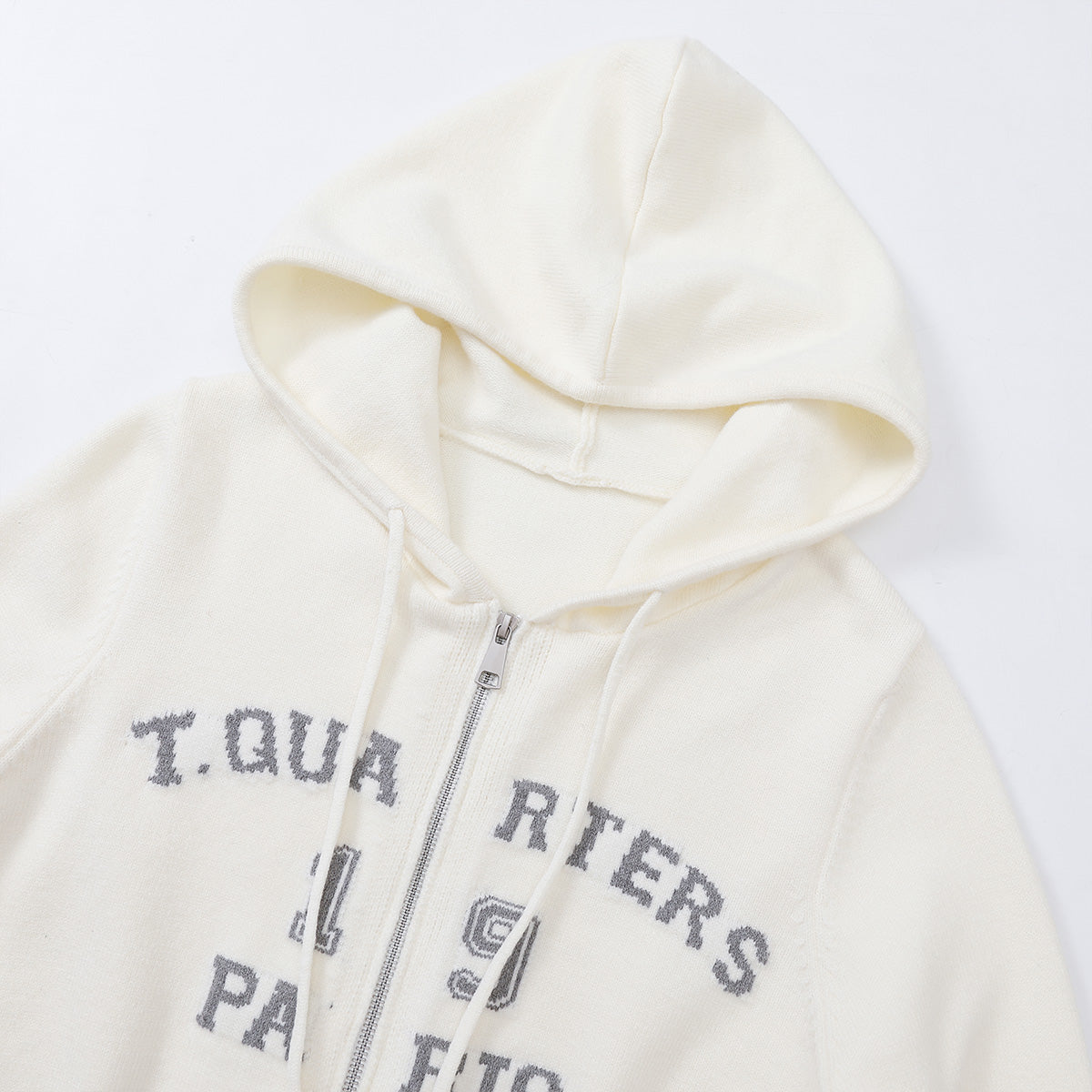 Three Quarters Letter Embroidery Hooded Jacket White