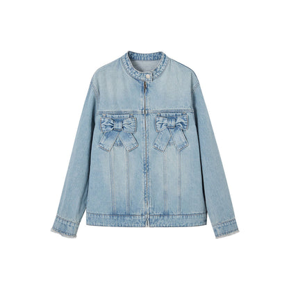 SomeSowe 3D Bow Locomotive Denim Jacket Blue