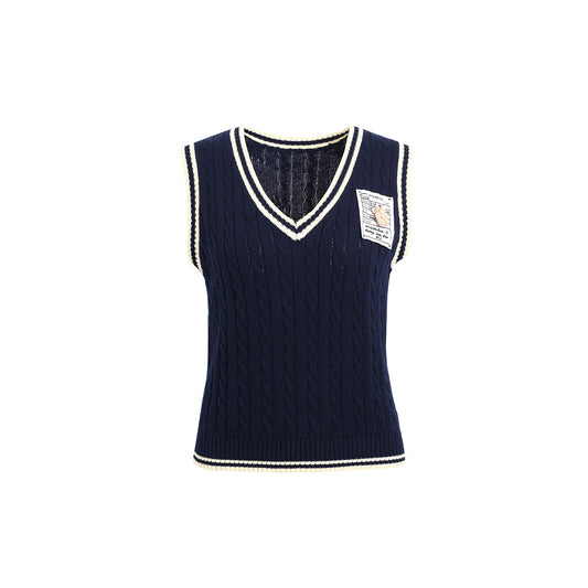 Wildshadow Color Blocked Twisted Knit Vest Navy