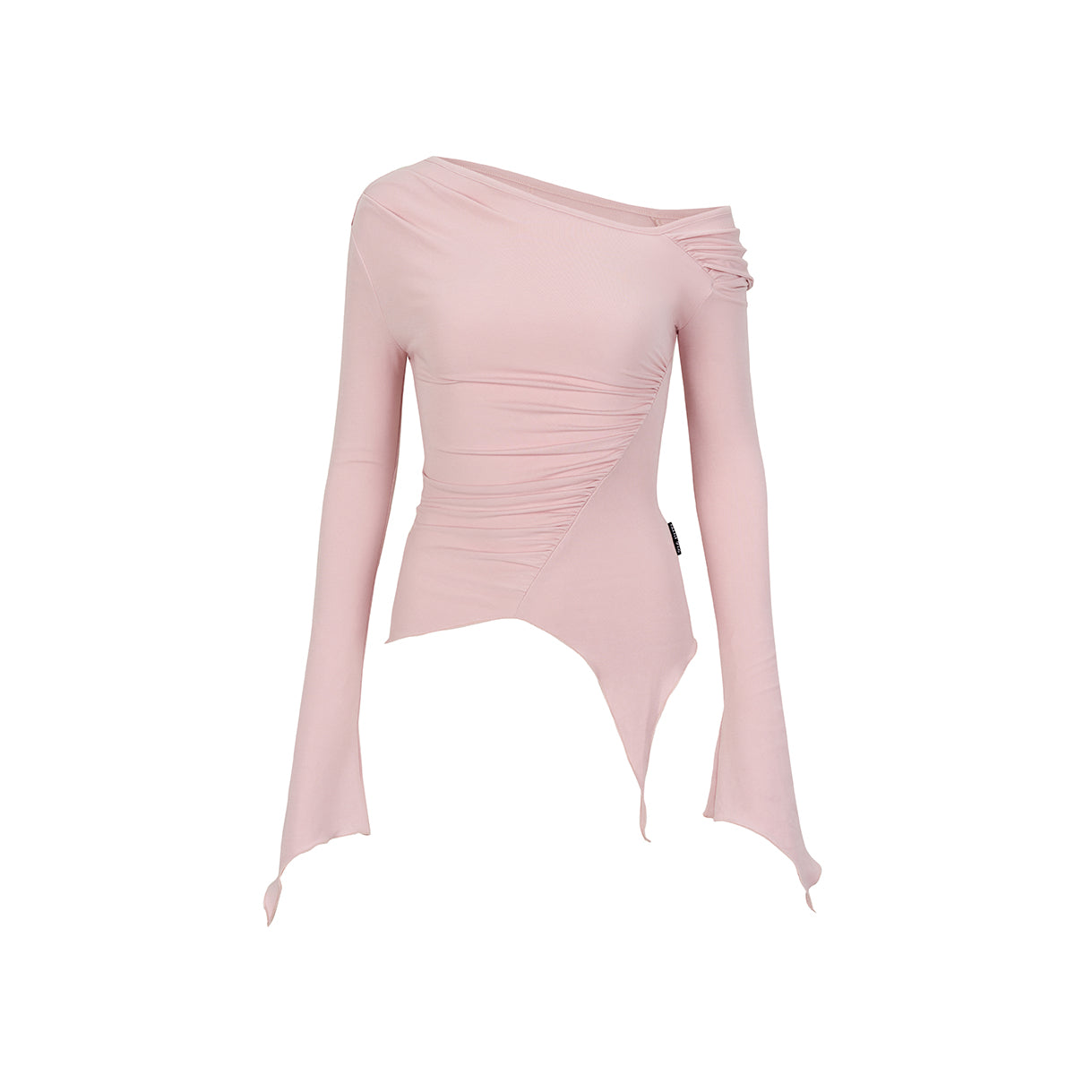 Via Pitti Irregular Diagonal Shoulder Waisting Slim Top Pink