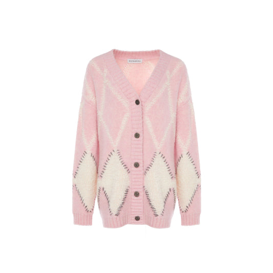 Rocha Roma Diamond Checked Cardigan Pink