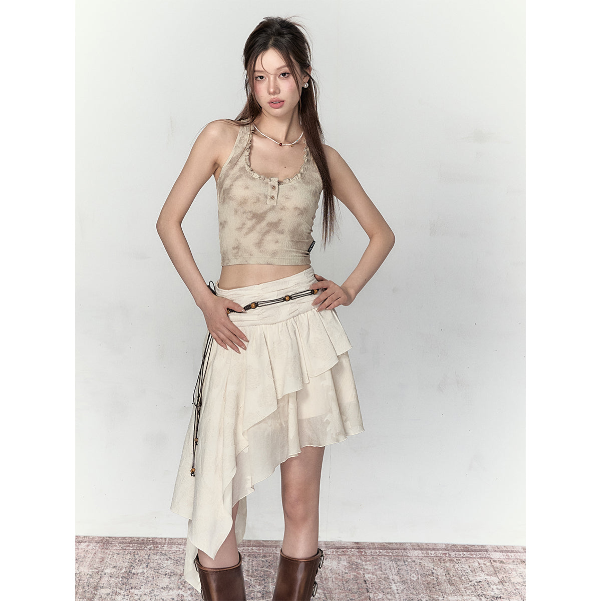 Via Pitti Heavy Rose Irregular Patchwork Skirt