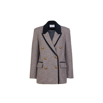 Eimismosol Color Blocked Golden Button Blazer Coat Khaki