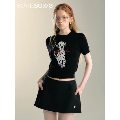 SomeSowe Spotted Puppy Print Knit Top Black