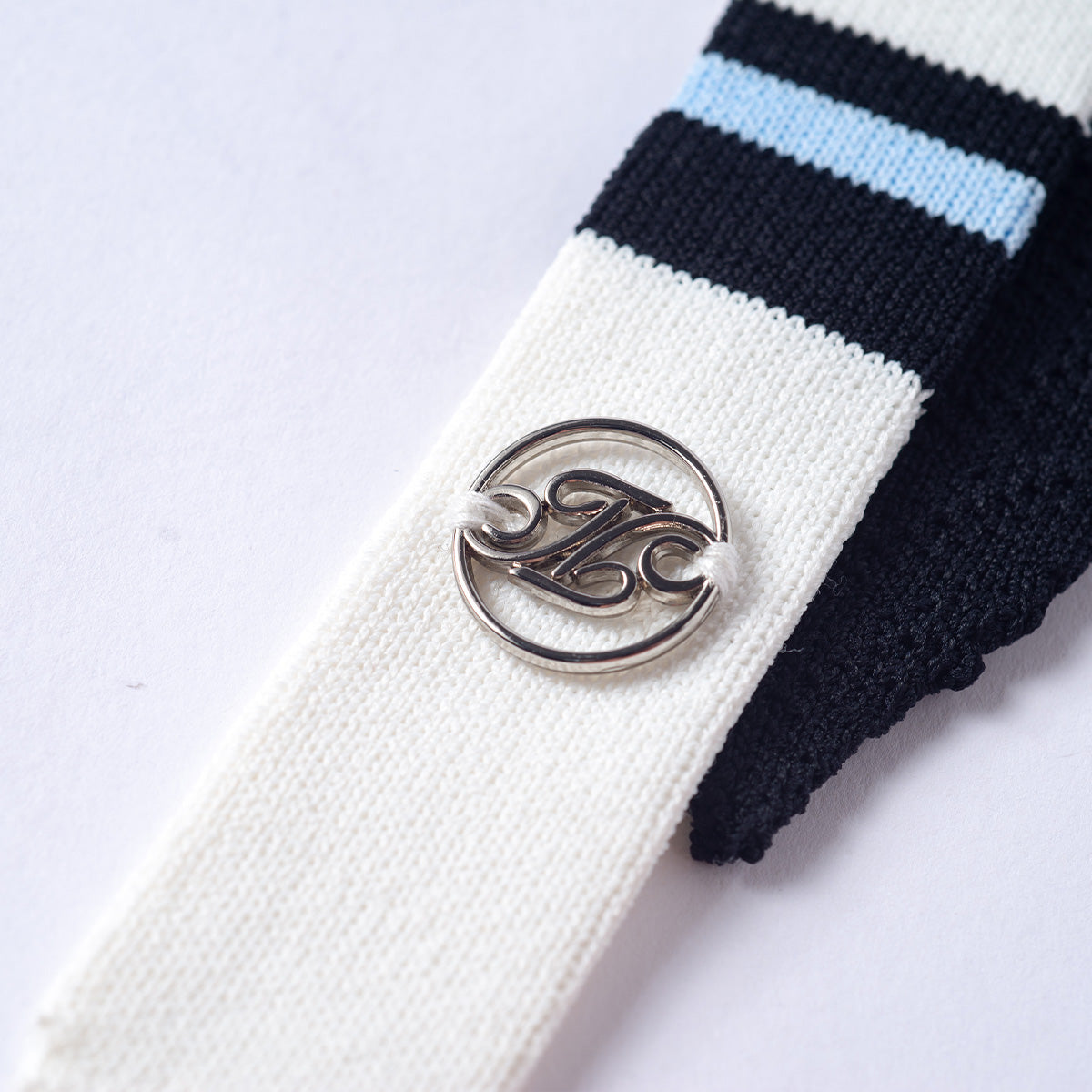 Three Quarters Logo Striped Contrast Knit Tie