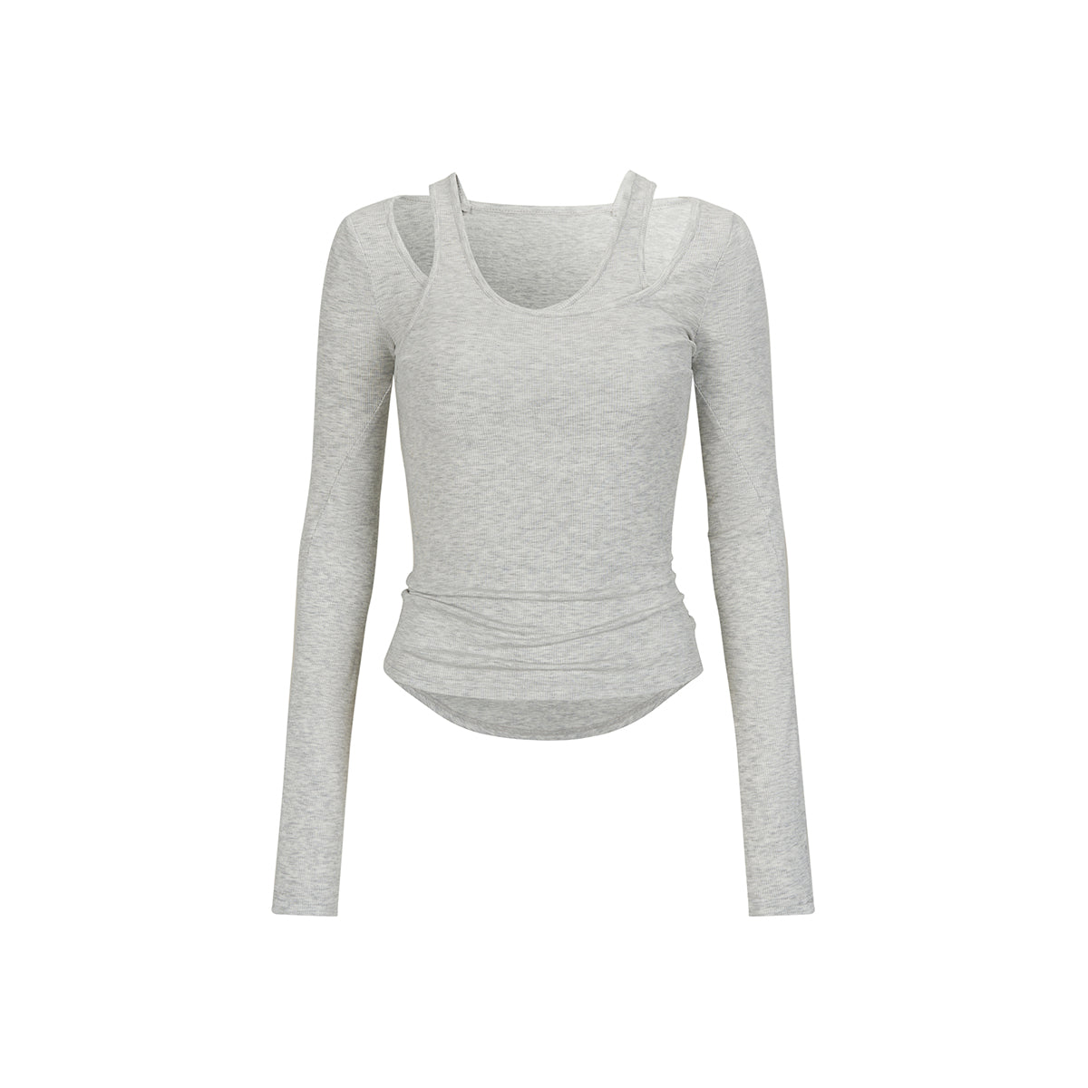 Via Pitti Irregular Collar Long Sleeve Slim Top Gray