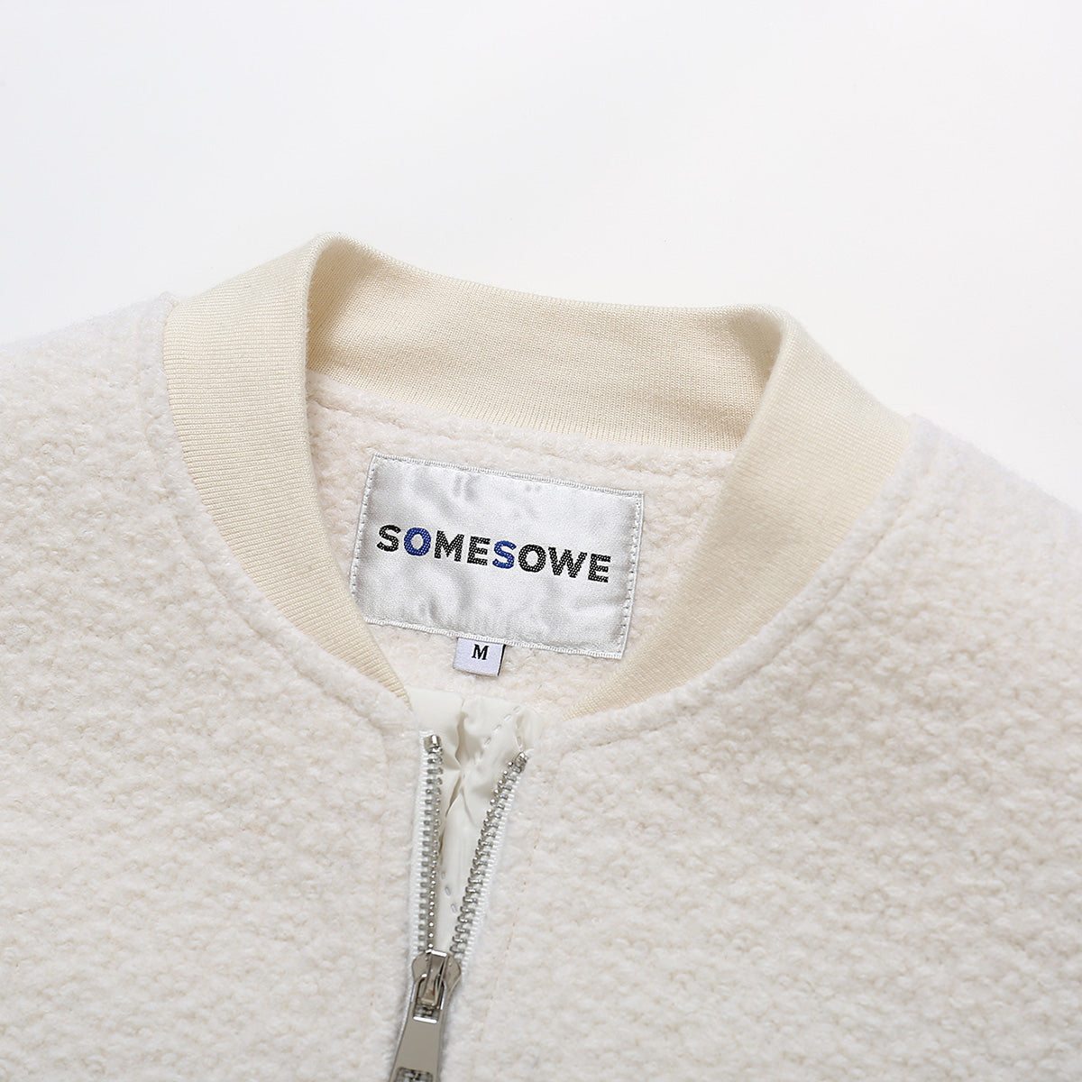 SomeSowe Star Embroidery Loop Woolen Jacket White